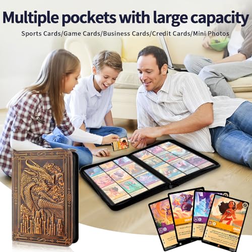 LongLongJin Premium Trading Card Binder - 9 Pocket Card Folder for Lorcana,Pokmon,Dragon Shield,MTG,TCG,Sports Cards,Unique Embossed Dragon Design,360 Side Loading Pockets for Safe Storage（Red Copper) - Image 5