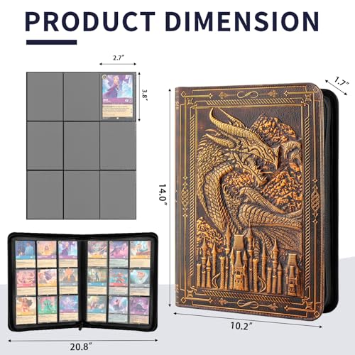 LongLongJin Premium Trading Card Binder - 9 Pocket Card Folder for Lorcana,Pokmon,Dragon Shield,MTG,TCG,Sports Cards,Unique Embossed Dragon Design,360 Side Loading Pockets for Safe Storage（Red Copper) - Image 2