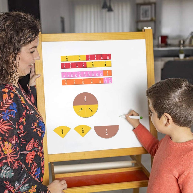 Meetory Magnetic Fraction Tiles & Fraction Circles - Math Manipulatives for Preschool Elementary School Educational Resources Classroom Educational Kit (134 Pack) - Image 3