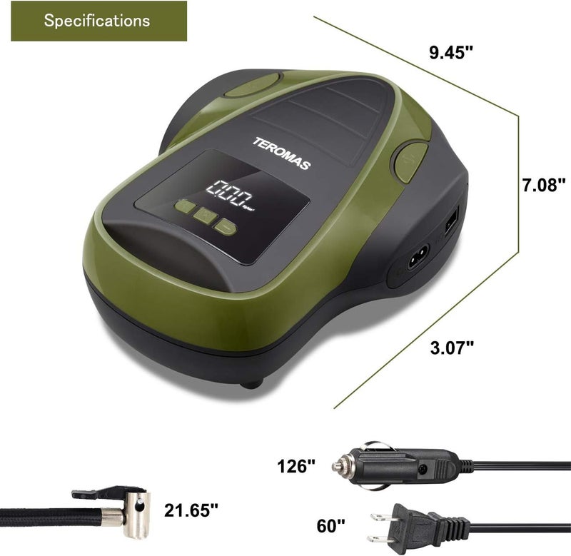 TEROMAS Tire Inflator Portable Air Compressor, Air Pump DC/AC for Car Tires 12V DC and Other Inflatables at Home 110V AC, Digital Electric Tire Pump with Pressure Gauge(Green) - Image 5