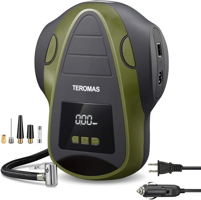 TEROMAS Tire Inflator Portable Air Compressor, Air Pump DC/AC for Car Tires 12V DC and Other Inflatables at Home 110V AC, Digital Electric Tire Pump with Pressure Gauge(Green) - Image 1