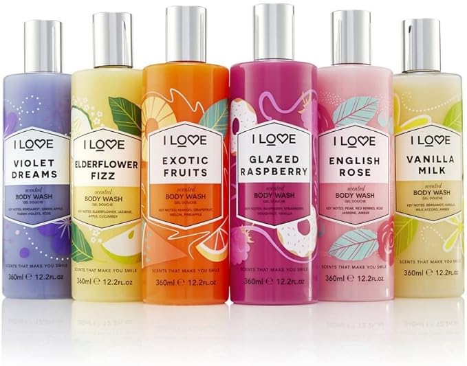 I Love English Rose Scented Body Wash Rich Creamy Foam Which Contains Natural Fruit Extracts Includes Pro Vitamin B5 For Moisturised Silky Smooth Skin CrueltyFree VeganFriendly 360ml