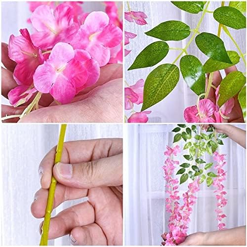 Romase 12 Pack 3.6 Feet/Piece Artificial Wisteria Vine Ratta Fake Wisteria Hanging Garland Silk Long Hanging Bush Flowers String Wedding Home Party Decor (Pink) - Image 3