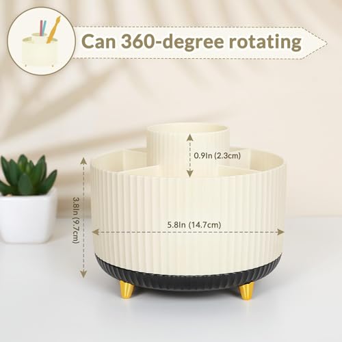 SKYDUE 360 Rotating Organizer DualPurpose Pencil Pen Holder 5Slot Rotating Pencil Cup for Office School Home BeigeBlack - Image 3