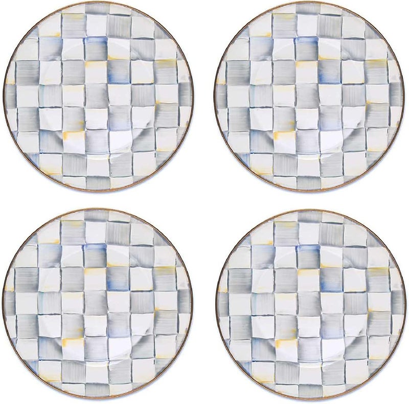 mackenzie childs MACKENZIECHILDS Enamel Dinner Plate Decorative Dinnerware Plate 10 Inches Set of 4 GrayandWhite Sterling Check - Image 1