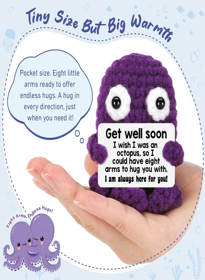 BdayPtion Get Well Soon Gifts for Women Handmade Positive Crochet Animals Octopus Gifts Encouragement Cheer Up Gift After Surgery Feel Better Gift Thoughtful Positive Octopus Present for Healing - Image 2