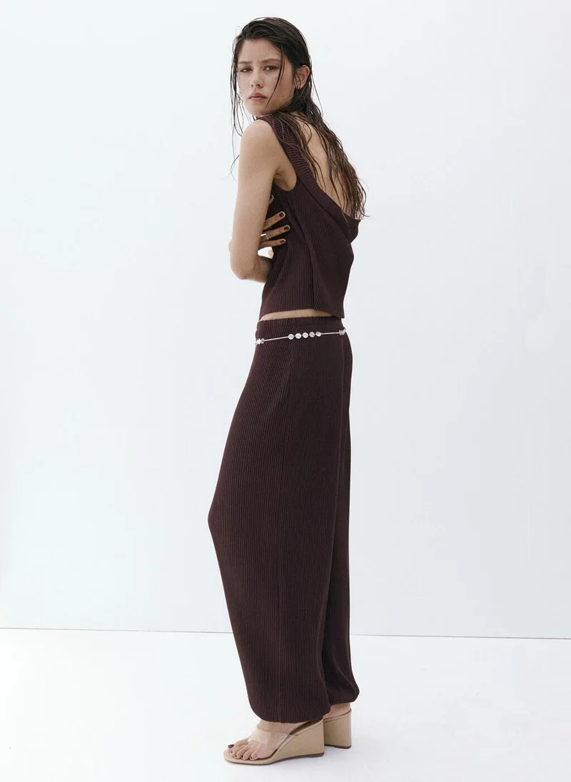 Mango 32-CHOCOLATE Textured Baggy Pants for Women | Best Price UAE