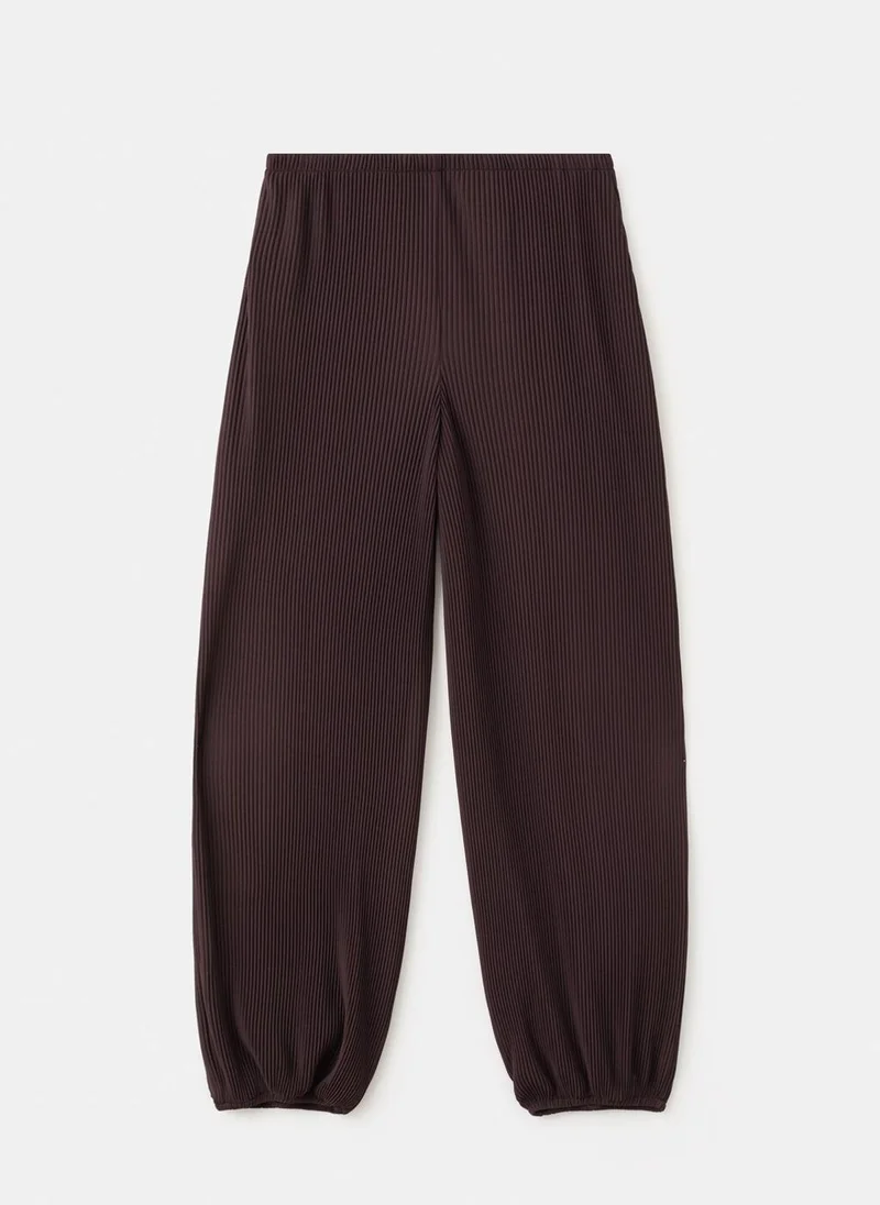 Mango 32-CHOCOLATE Textured Baggy Pants for Women | Best Price UAE