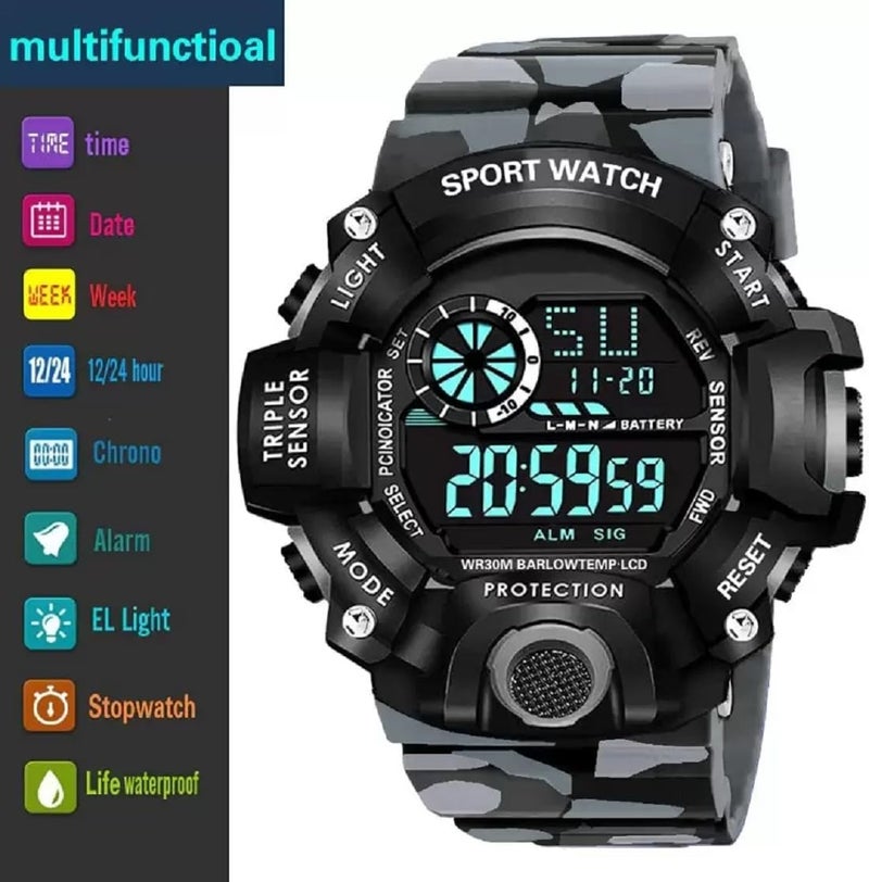SWADESI STUFF Rubber Multi Color Army Kid Digital Watch For Boys (White), Black Dial, Multi-Color Band - Image 2