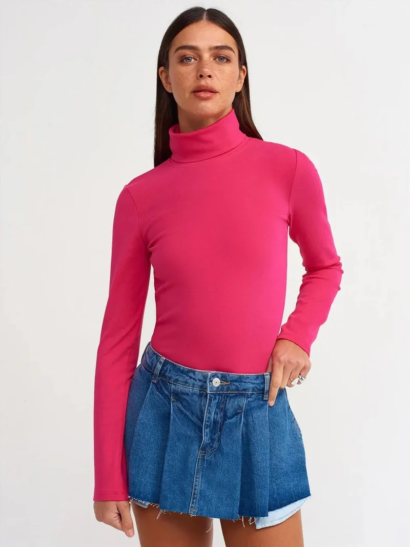ديلفين Dilvin Women's Slim Fit Turtleneck Jersey Blouse