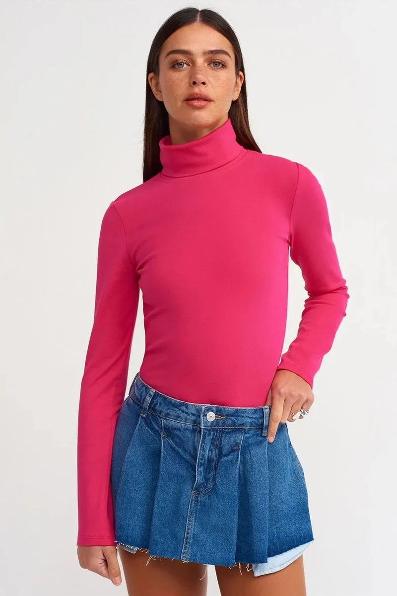 ديلفين DILVIN Women's Slim Fit Turtleneck Jersey Blouse