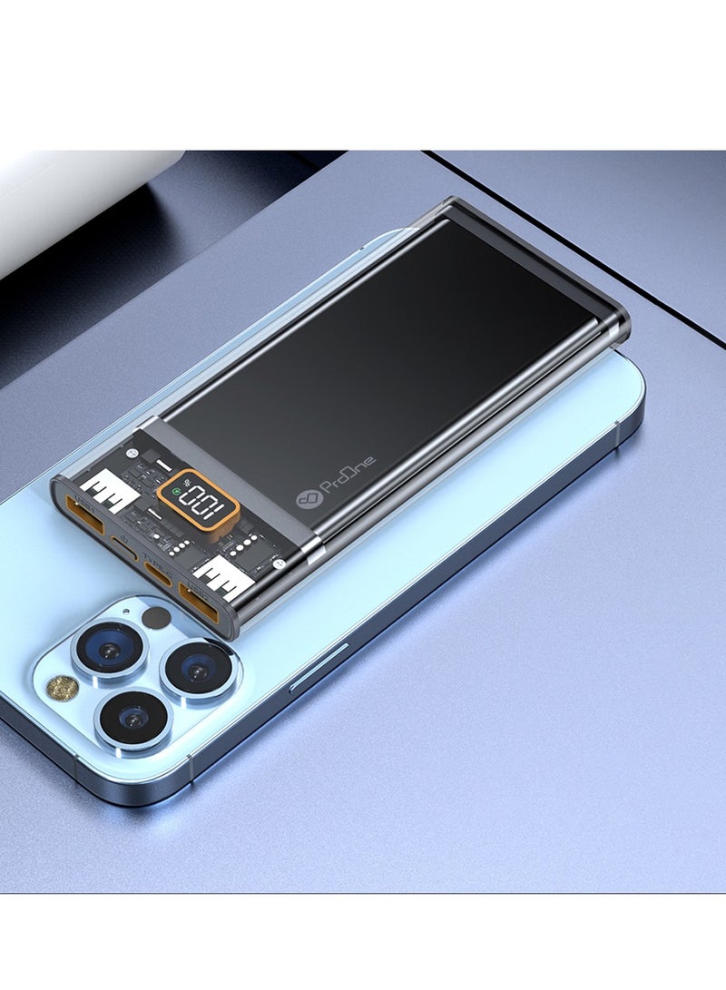 ProOne ProOne PPB5111 10000mAh 22.5W Transparent Fast Charging Portable Power Bank with Type-C and USB-A Ports, Fireproof ABS+PC Material  - Image 5