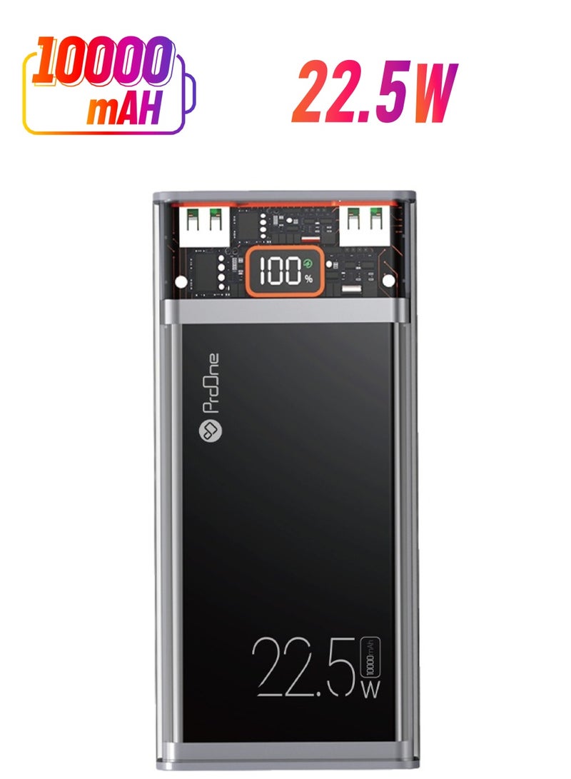 ProOne ProOne PPB5111 10000mAh 22.5W Transparent Fast Charging Portable Power Bank with Type-C and USB-A Ports, Fireproof ABS+PC Material  - Image 1