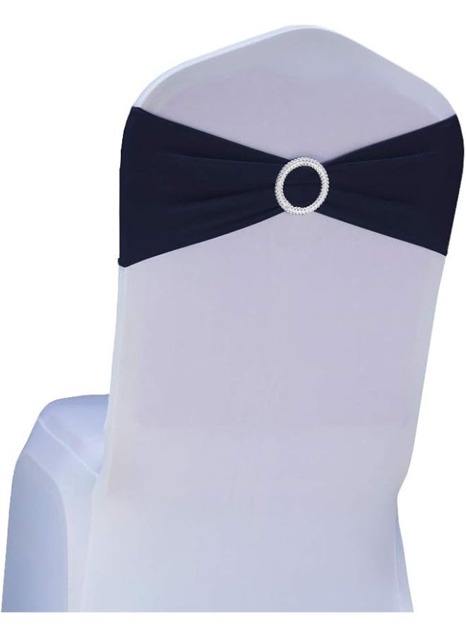 SINSSOWL 50 Pack Stretch Spandex Navy Blue Chair Sashes for Wedding Elastic Chairs Bows Bands with Slider Buckles Fitting Party Banquet Restaurant Events Baby Shower Decorations Navy Blue - Image 3