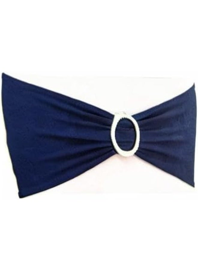 SINSSOWL 50 Pack Stretch Spandex Navy Blue Chair Sashes for Wedding Elastic Chairs Bows Bands with Slider Buckles Fitting Party Banquet Restaurant Events Baby Shower Decorations Navy Blue - Image 2