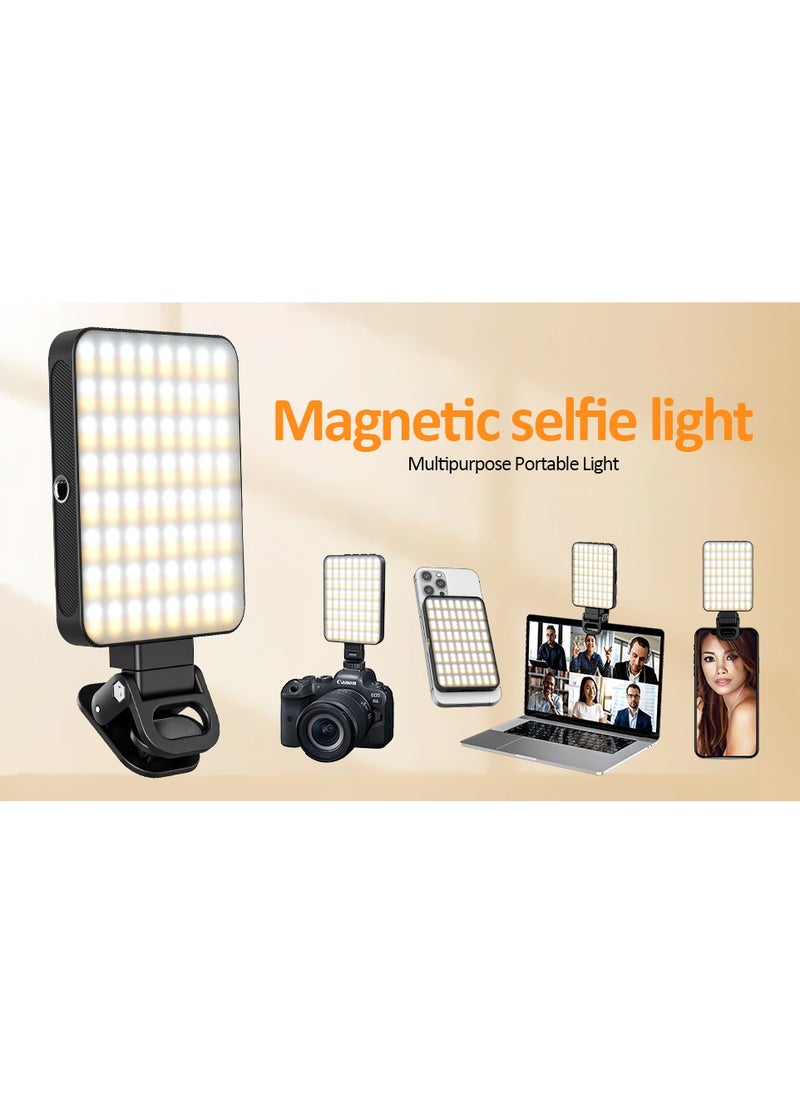 Generic - Magnetic fill light 128 LED with magnetic ring  Phone clip  Camera cold boot 2000Mah Lumen 240lm Selfie Light 3 Colors Adjustable, 3000 to 6500K Color Temperature - Image 1