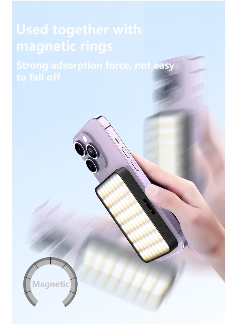 Generic - Magnetic fill light 128 LED with magnetic ring  Phone clip  Camera cold boot 2000Mah Lumen 240lm Selfie Light 3 Colors Adjustable, 3000 to 6500K Color Temperature - Image 1