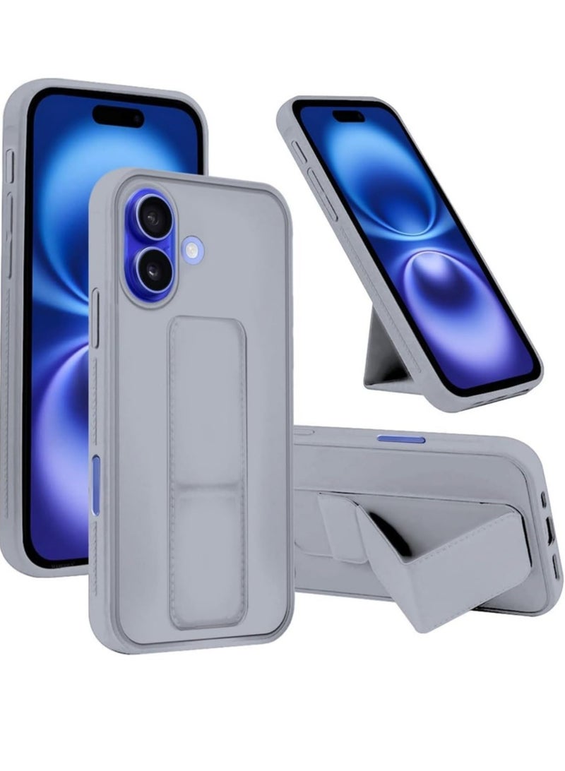 NEW iPhone 16 Plus Titanium Gray Magnetic Car Mount Kickstand Case – Premium Silicone Multi-Stand with Hand Strap Grip - Image 1