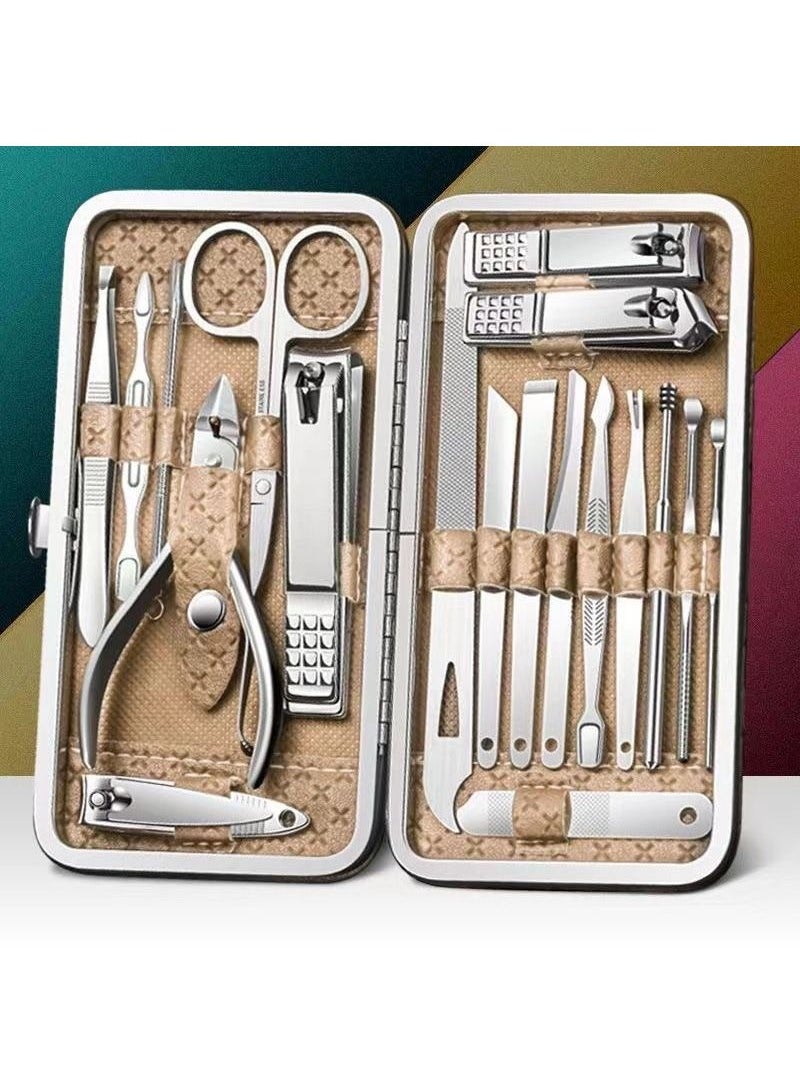 مجموعة مانيكير 19 في 1 مع مقص أظافر، مجموعة قص أظافر احترافية من الفولاذ المقاوم للصدأ للرجال والنساء، أدوات كاملة للعناية بالأظافر مع حقيبة سفر، مثالية لأظافر القدمين، الباديكير، الاستخدام المنزلي أو أثناء السفر - Image 3