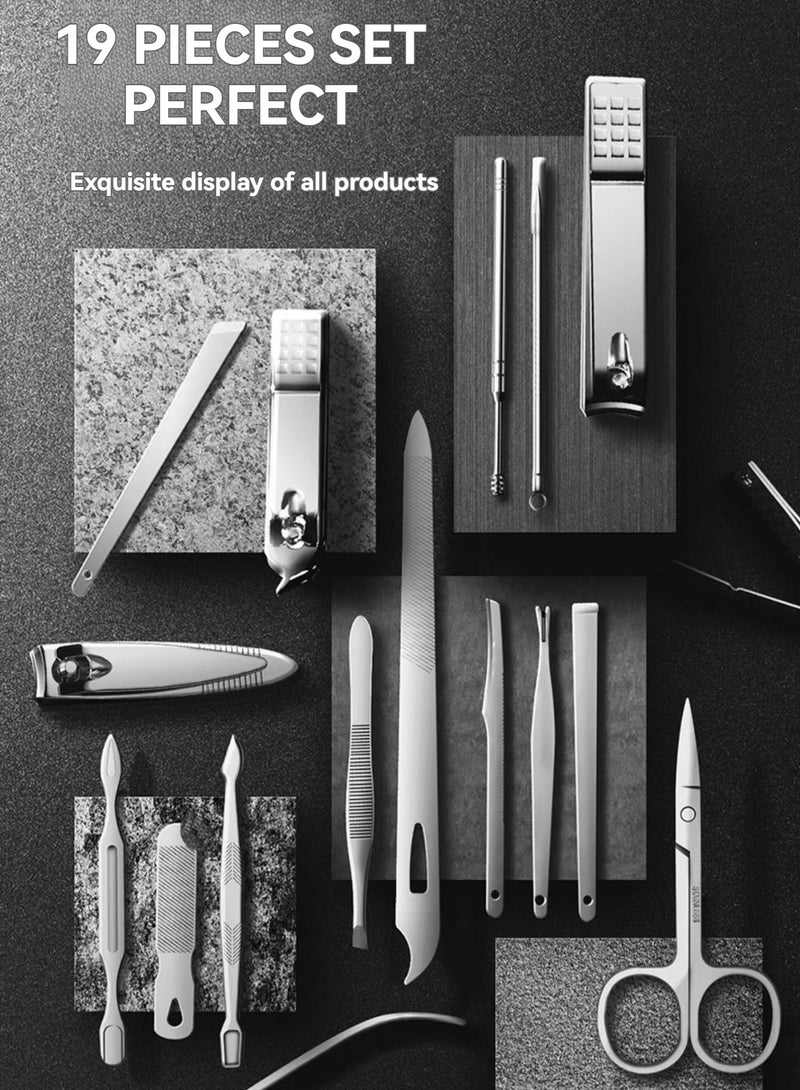 مجموعة مانيكير 19 في 1 مع مقص أظافر، مجموعة قص أظافر احترافية من الفولاذ المقاوم للصدأ للرجال والنساء، أدوات كاملة للعناية بالأظافر مع حقيبة سفر، مثالية لأظافر القدمين، الباديكير، الاستخدام المنزلي أو أثناء السفر - Image 1
