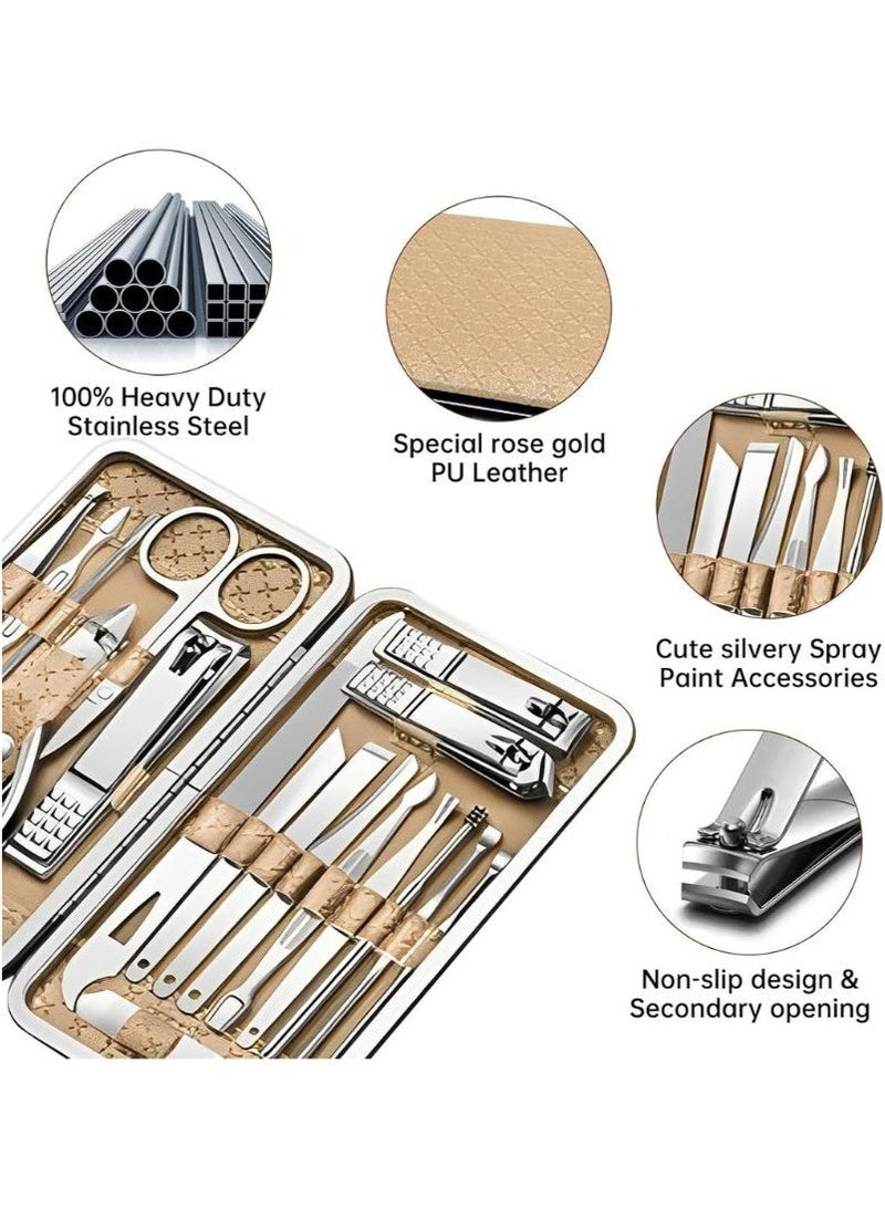 مجموعة مانيكير 19 في 1 مع مقص أظافر، مجموعة قص أظافر احترافية من الفولاذ المقاوم للصدأ للرجال والنساء، أدوات كاملة للعناية بالأظافر مع حقيبة سفر، مثالية لأظافر القدمين، الباديكير، الاستخدام المنزلي أو أثناء السفر - Image 4