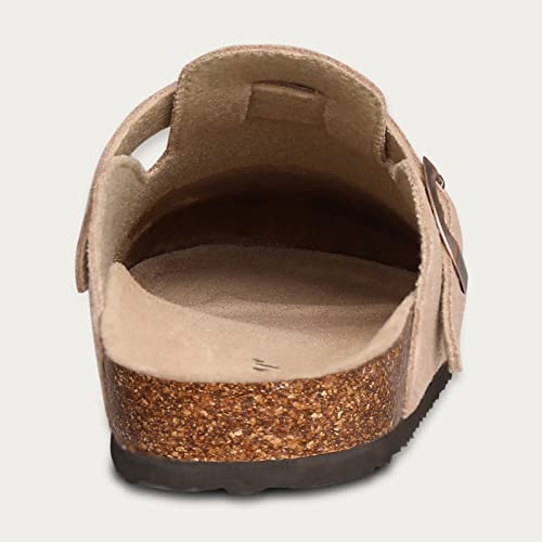 KIDMI Genuine Suede Clogs for Women Cork Footbed Sandals Leather Mules Potato Shoes with Arch Support Taupe 38 (Size 7) - Image 5