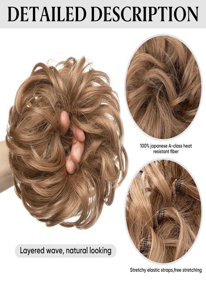 SARLA 2PCS Messy Hair Bun Hair Pieces Wavy Curly Synthetic Updo Fake Scrunchies Ponytail Extension for Women Sand - Image 5