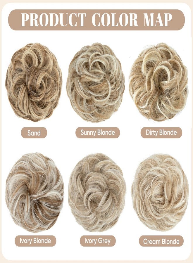 SARLA 2PCS Messy Hair Bun Hair Pieces Wavy Curly Synthetic Updo Fake Scrunchies Ponytail Extension for Women Sand - Image 3