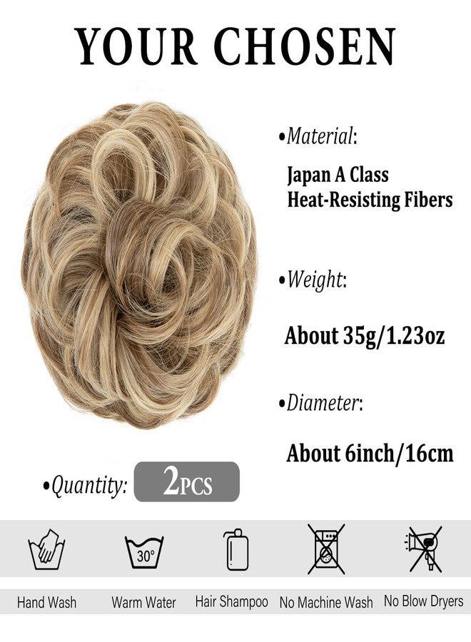 SARLA 2PCS Messy Hair Bun Hair Pieces Wavy Curly Synthetic Updo Fake Scrunchies Ponytail Extension for Women Sand - Image 2