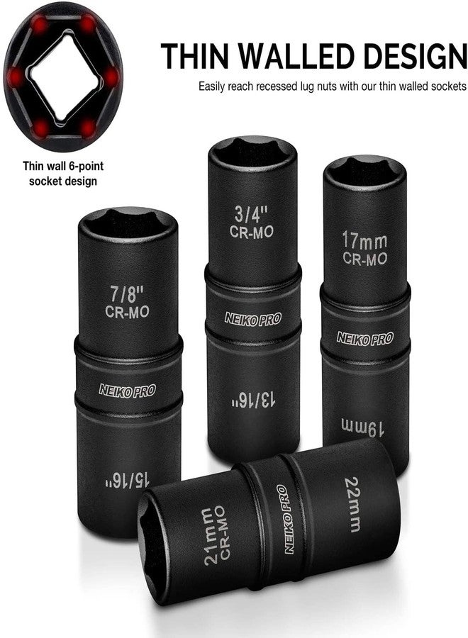 NEIKO 02282B 1/2-Inch-Drive Impact Socket Set, Flip Socket Set, Chrome Moly Steel, Includes 3-Inch Bar Extension, 8 Deep SAE and Metric Sizes, 5 Pieces - Image 3