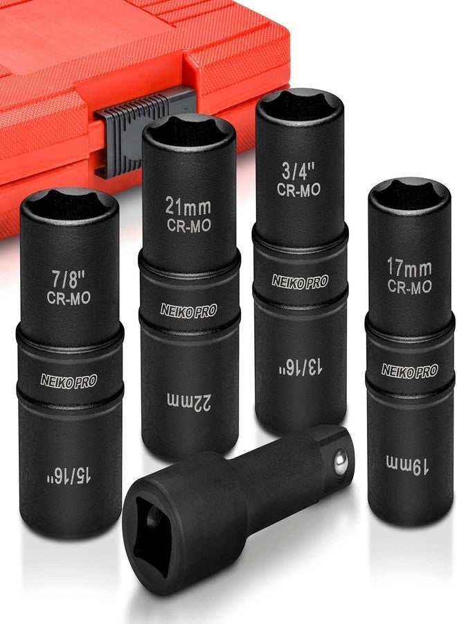 NEIKO 02282B 1/2-Inch-Drive Impact Socket Set, Flip Socket Set, Chrome Moly Steel, Includes 3-Inch Bar Extension, 8 Deep SAE and Metric Sizes, 5 Pieces - Image 1