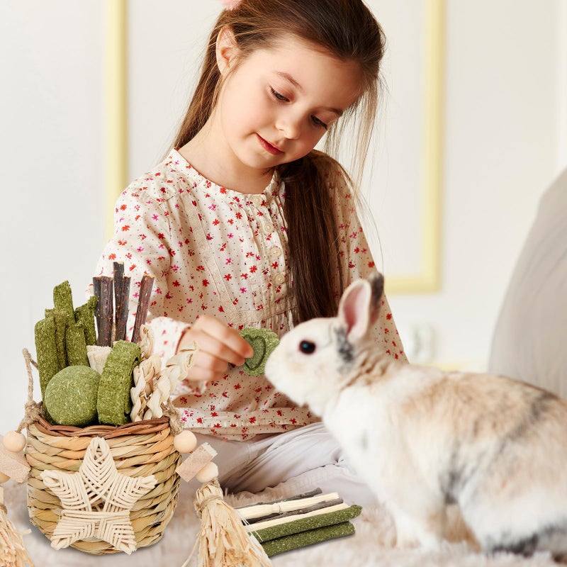 Jorewood Natural Reedgrass Chew Toy Basket for Small Pets â€“ Hanging Rodent Dental Toys with Hay Lollipop, Apple Sticks, Sweet Bamboo (Hamsters, Rabbits, Chinchillas, Guinea Pigs) - Image 4