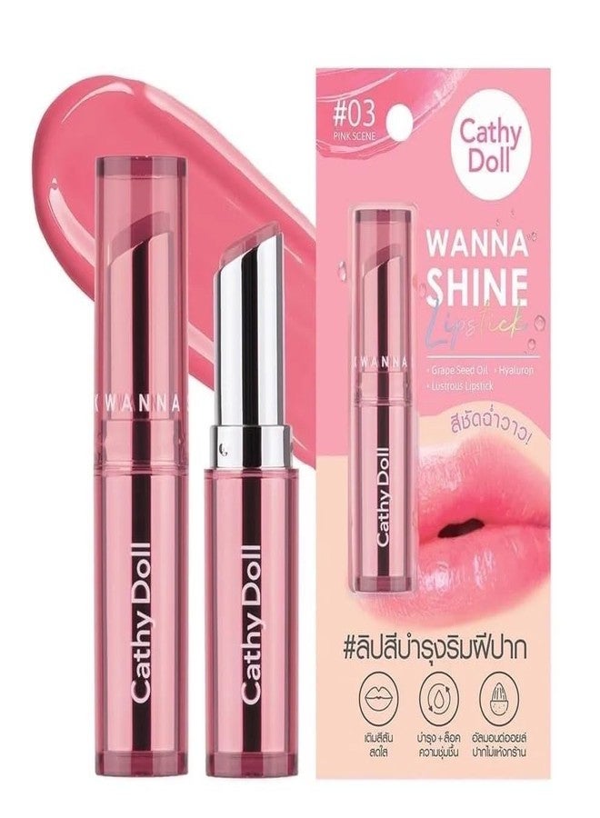 VIRAVIN HOUSEWARE Cathy Doll Wanna Shine Hydrating Lipstick – #03 Pink Scene, 3g | High-Shine Glossy Finish Lip Tint with Hyaluronic Acid, Grape Seed Oil & Ceramides for Soft, Plump Lips - Image 2