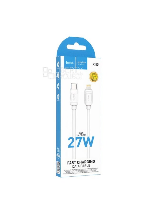 هوكو. كابل هوكو X115 PD Lightning بقوة 27 واط - سلك شاحن من النوع C إلى iPhone بمخرج 3 أمبير ومزامنة سريعة، بطول متر واحد - Image 2