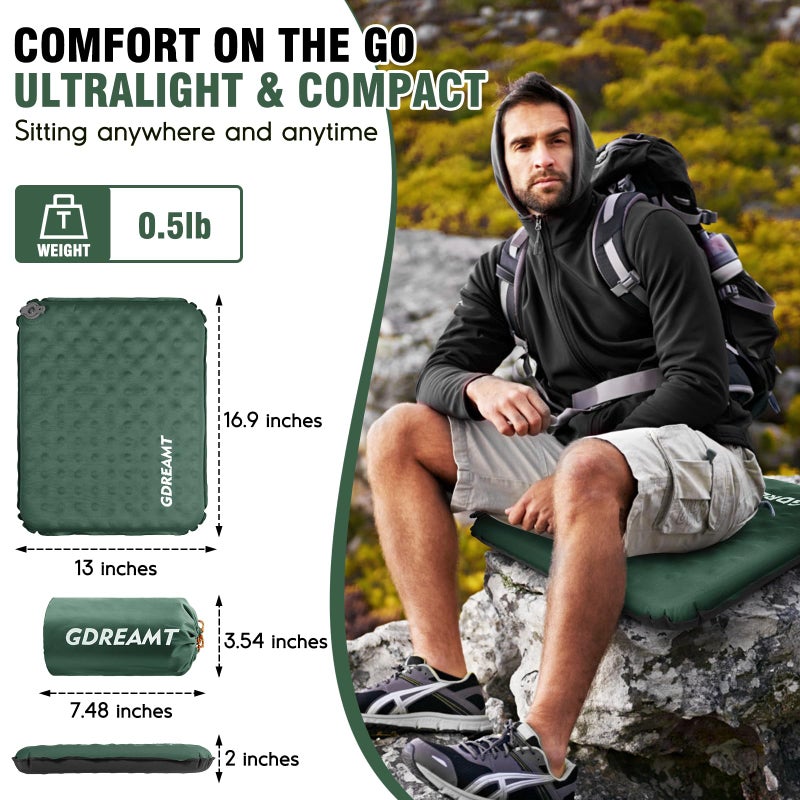 GDREAMT Inflatable Seat Cushion, Self-Inflating Memory Foam Stadium Seats Cushion Lightweight & Compact Chair Sitting Pad Airplane Cushion for Long Flight Travel Outdoor Camping Car Bleachers Office - Image 2