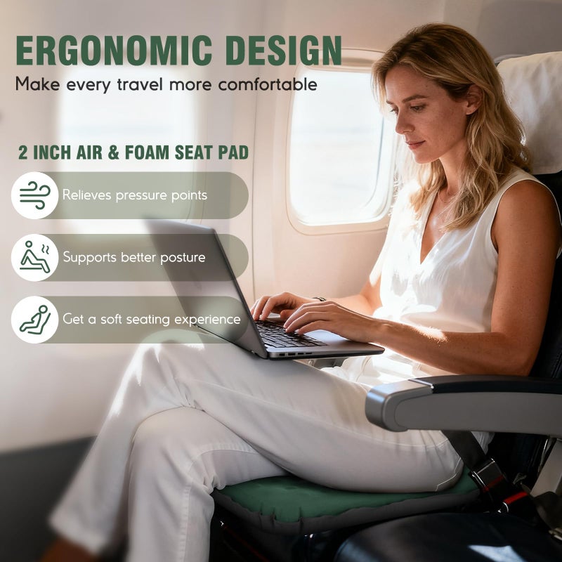 GDREAMT Inflatable Seat Cushion, Self-Inflating Memory Foam Stadium Seats Cushion Lightweight & Compact Chair Sitting Pad Airplane Cushion for Long Flight Travel Outdoor Camping Car Bleachers Office - Image 5