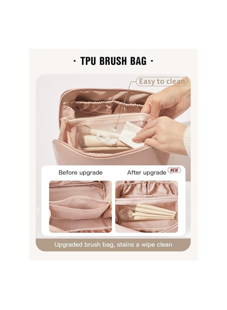 Generic WITH AB Travel Makeup Bag,Large Capacity Cosmetic Bags for Women, Waterproof Portable Pouch Open Flat Toiletry Bag Make up Organizer - Image 3