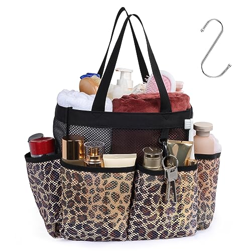 F-color Fcolor Shower Caddy Portable Mesh Shower Bag Basket Tote for College Dorm Room Essentials Bathroom Gym Camp Quick Dry for Women Men with S Hook Leopard - Image 1