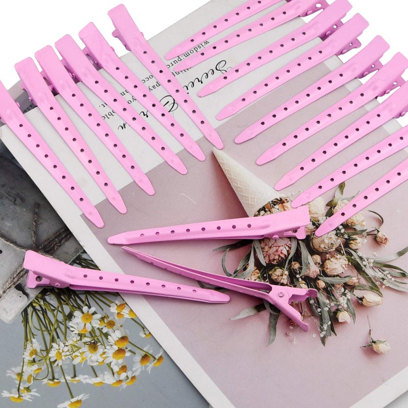 Bantoye 24 Packs Duck Bill Clips, Bantoye 3.35 Inches Rustproof Metal Alligator Curl Clips with Holes for Hair Styling, Hair Coloring, Pink - Image 5