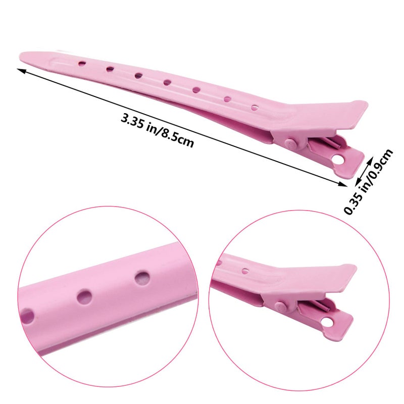 Bantoye 24 Packs Duck Bill Clips, Bantoye 3.35 Inches Rustproof Metal Alligator Curl Clips with Holes for Hair Styling, Hair Coloring, Pink - Image 2