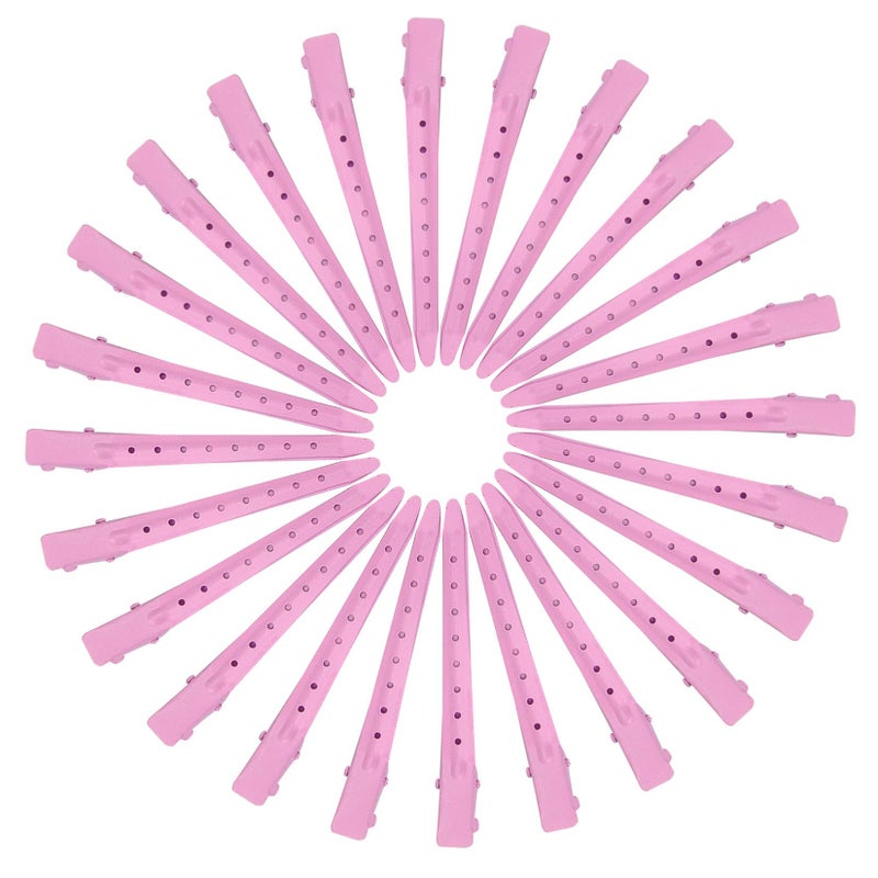 Bantoye 24 Packs Duck Bill Clips, Bantoye 3.35 Inches Rustproof Metal Alligator Curl Clips with Holes for Hair Styling, Hair Coloring, Pink - Image 3
