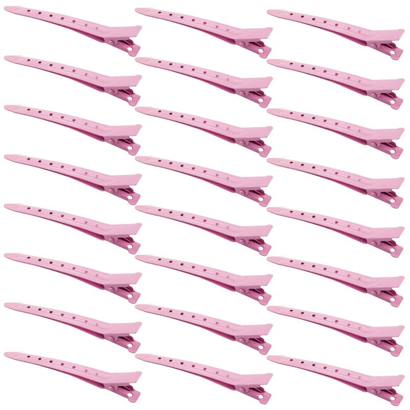 Bantoye 24 Packs Duck Bill Clips, Bantoye 3.35 Inches Rustproof Metal Alligator Curl Clips with Holes for Hair Styling, Hair Coloring, Pink - Image 1