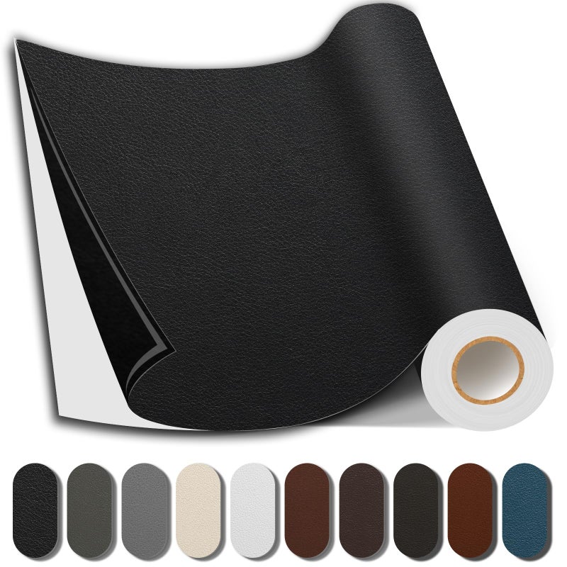Shagoom Leather Repair Patch 17X79 Inch Repair Patch Self Adhesive Waterproof DIY Large Vinyl Patches for Couches Furniture Kitchen Cabinets Wall Black 17X79 Inch