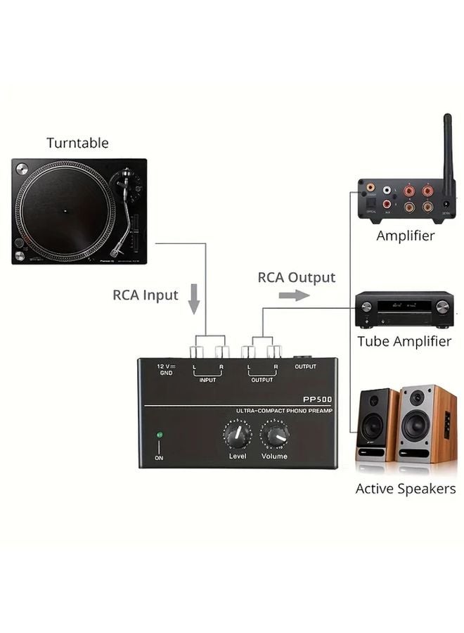 MM Turntable Mini Stereo Audio Hi Fi Phonograph Preamp With TRS Headphone Jack RCA Output USB Powered PP500 - Image 4