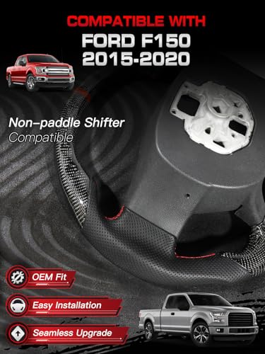 TESFEEL Heated Steering Wheel for Ford F-150 2015–2020, Real Carbon Fiber, Includes Decorative Trim Piece, D-Shaped Flat-Bottom, Hand-Stitched Nappa Grip, for F-150 Models Without Paddle Shifters - Image 2