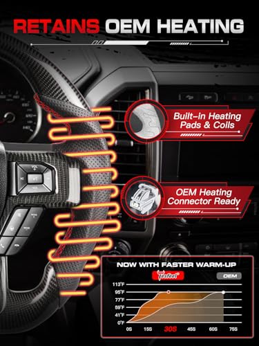 TESFEEL Heated Steering Wheel for Ford F-150 2015–2020, Real Carbon Fiber, Includes Decorative Trim Piece, D-Shaped Flat-Bottom, Hand-Stitched Nappa Grip, for F-150 Models Without Paddle Shifters - Image 3