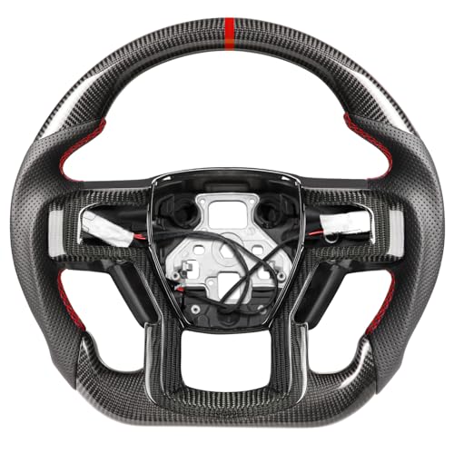 TESFEEL Heated Steering Wheel for Ford F-150 2015–2020, Real Carbon Fiber, Includes Decorative Trim Piece, D-Shaped Flat-Bottom, Hand-Stitched Nappa Grip, for F-150 Models Without Paddle Shifters - Image 1