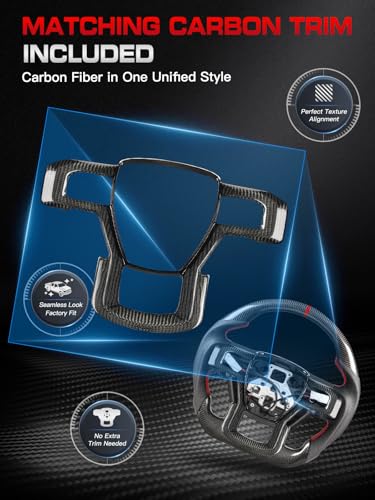 TESFEEL Heated Steering Wheel for Ford F-150 2015–2020, Real Carbon Fiber, Includes Decorative Trim Piece, D-Shaped Flat-Bottom, Hand-Stitched Nappa Grip, for F-150 Models Without Paddle Shifters - Image 4