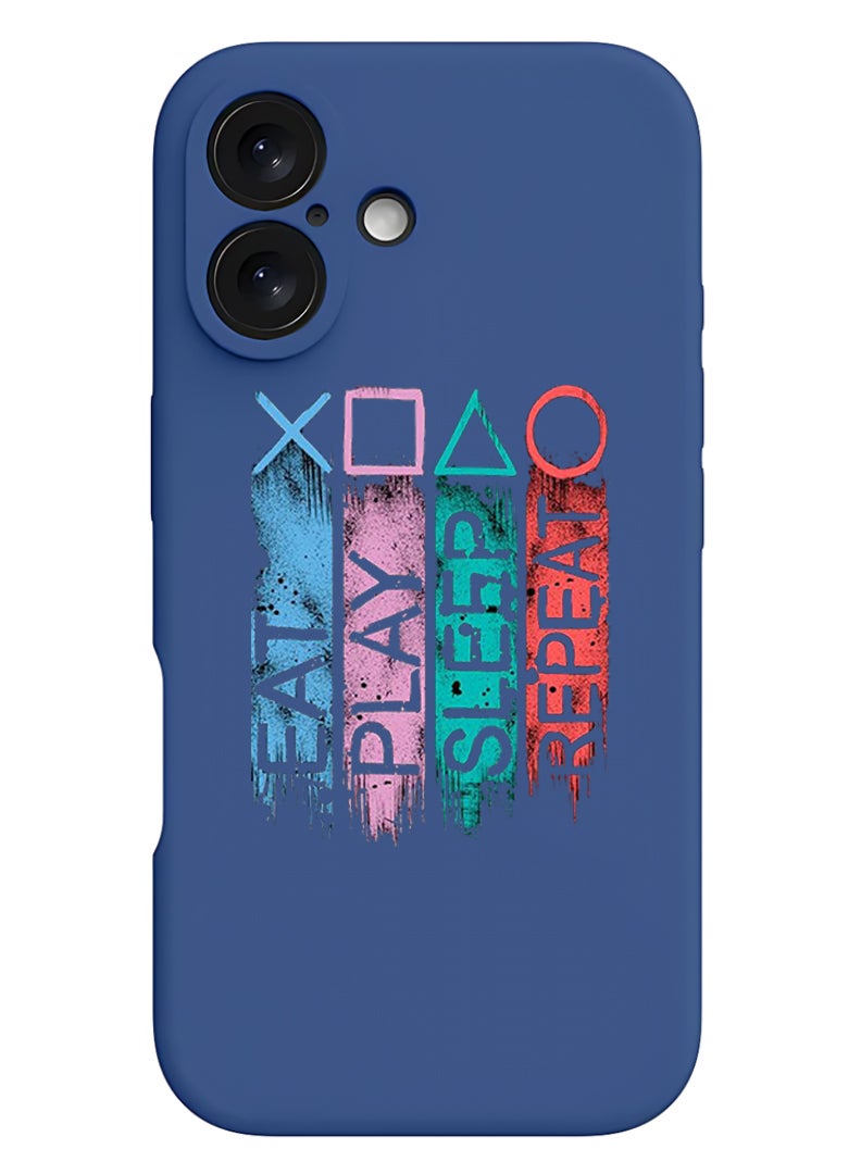 Theodor iPhone 16 Plus Blue Protective Slim Fit Case Liquid Silicone Cover with Full Body Protection Anti-Scratch Shockproof Case For iPhone - Eat play sleep repeat - Image 1