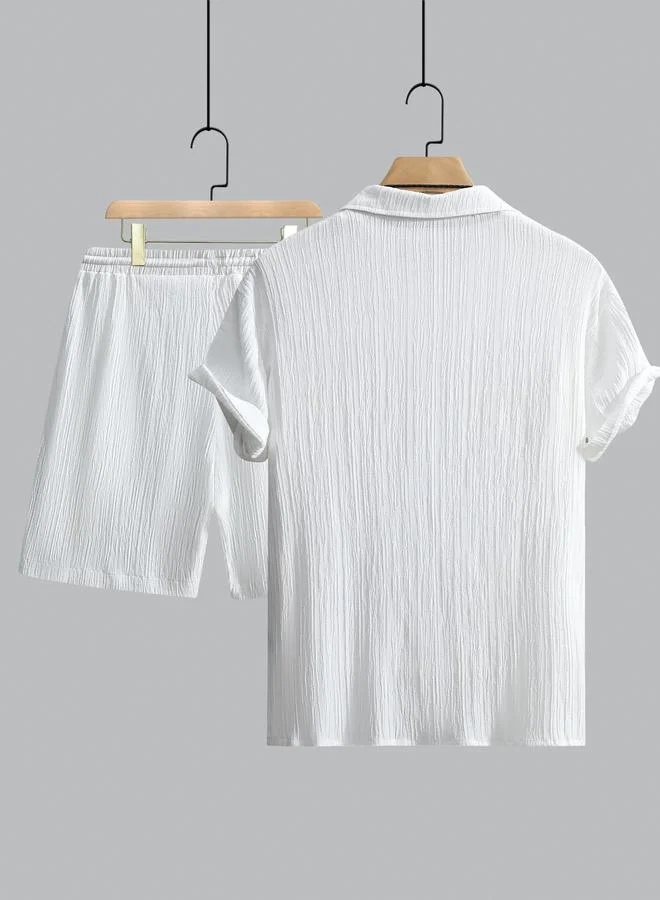 تايك تو Men Plus Size Textured Shirt and Shorts Co-ord Set